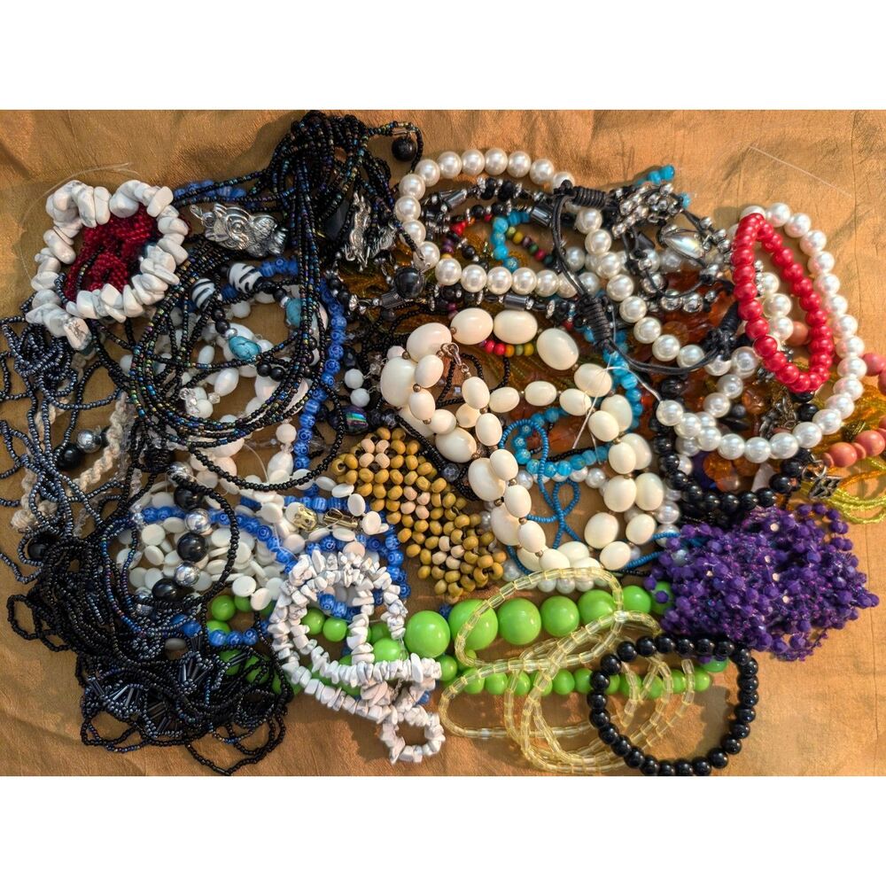 Beaded Jewelry Lot for Crafting/Creating - 1.5lbs Beads in Various Shapes/Colors